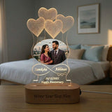 Shayona Gift Shop-Personalized Heart Balloons Oval Photo Acrylic LED Lamp | Custom Couple Infinity Name & Anniversary Date Desk Light with Wooden Base | Romantic Gift for Valentine's Day, Anniversary & Wedding