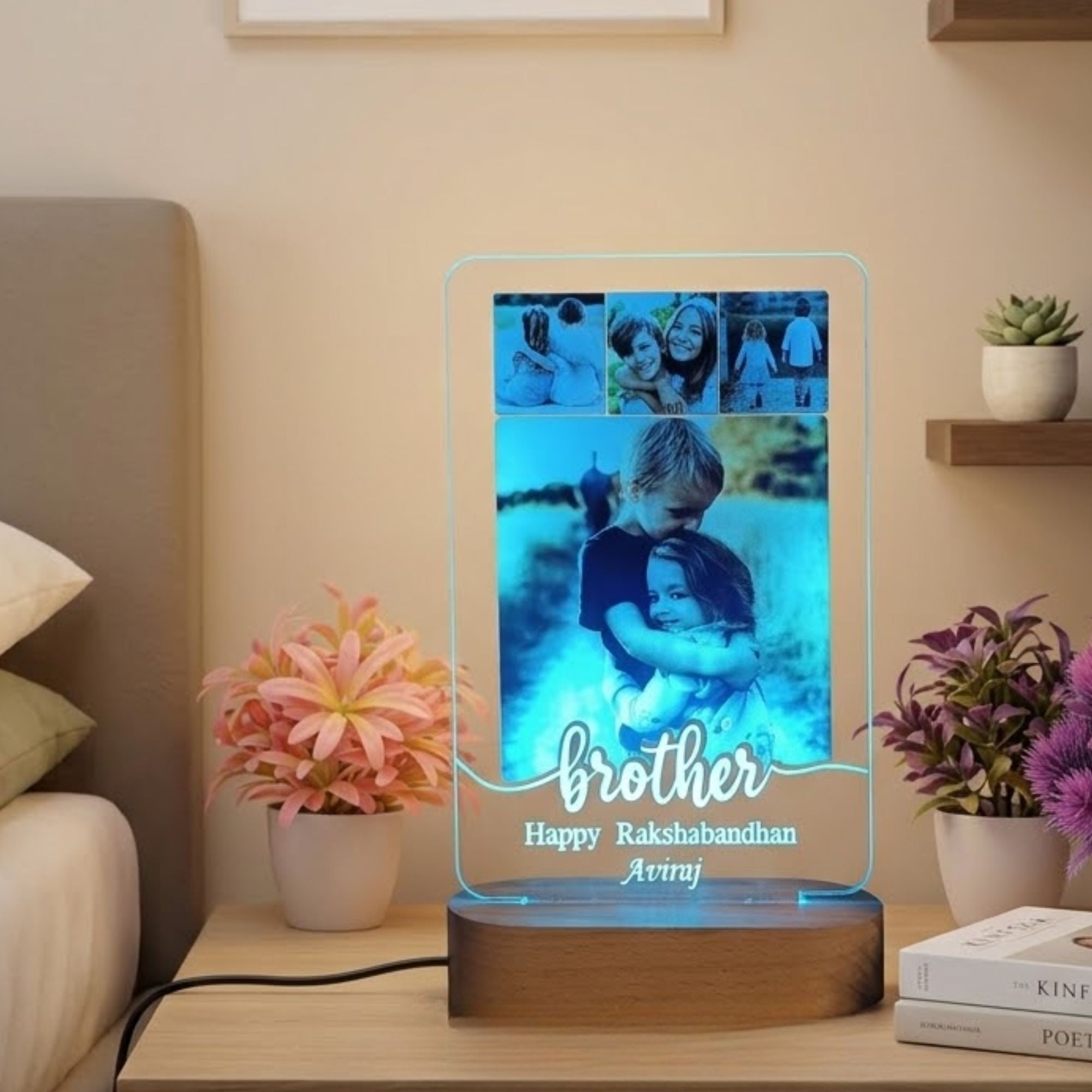 Shayona Gift Shop-Personalized Brother-Sister LED Photo Lamp | Rakshabandhan Gift | Custom Acrylic Frame with Light