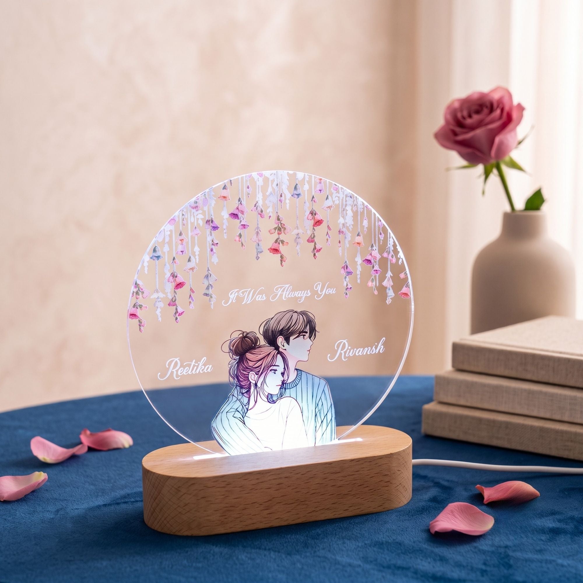 Shayona Gift Shop- Personalized Couple LED Night Lamp – Custom Names & Romantic Design with 'It Was Always You' Quote