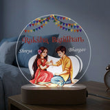 Shayona Gift Shop-Personalized Raksha Bandhan 3D Acrylic LED Night Light | Customized Brother & Sister Name Desk Lamp with Wooden Base | Special Rakhi Gift for Brother & Sister