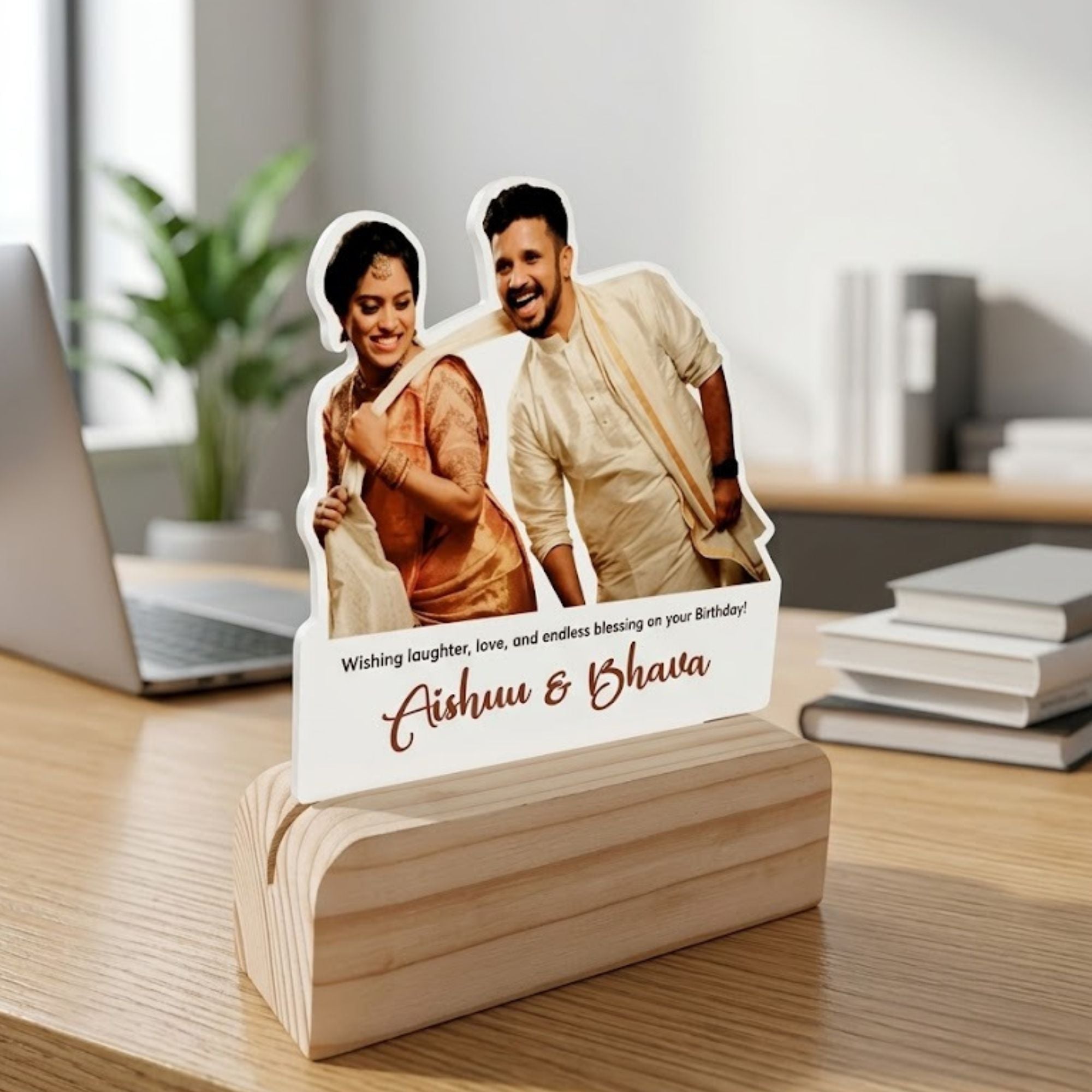 Shayona Gift Shop Personalized Couple Birthday Photo Cutout Standee | Custom Name & Wish Wooden Frame Gift for Husband, Wife & Partner