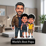Shayona Gift Shop-Personalized Dad and Sons Caricature Stand | Custom Father’s Day Gift from Boys | 3D Custom Photo Acrylic Portrait Tabletop Decor for Office Desk