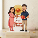 Shayona Gift Shop-Personalized Happy Raksha Bandhan Brother Sister Caricature Standee | Custom Photo Wooden Acrylic Gift Frame for Bhaiya