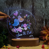 Shayona Personalized LED Acrylic Night Lamp with Love Birds Design | Custom Names Gift for Couples, Anniversary, Valentine's Day