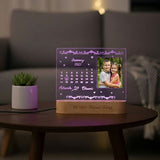 Shayona Gift Shop-Personalized Calendar Date Highlight Photo Acrylic LED Lamp | Custom Save the Date Photo Frame Night Light with Wooden Base | Romantic Gift for Anniversary, Birthday & Valentine's Day