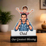 Shyona Gift Shop-Custom Father’s Day Cartoon Portrait Acrylic Plaque – Personalized Dad and Son Keepsake Trophy with Engraved Base, "My Father Is My Backbone" Unique Gift for Dad, Birthday & Anniversary Desk Decor
