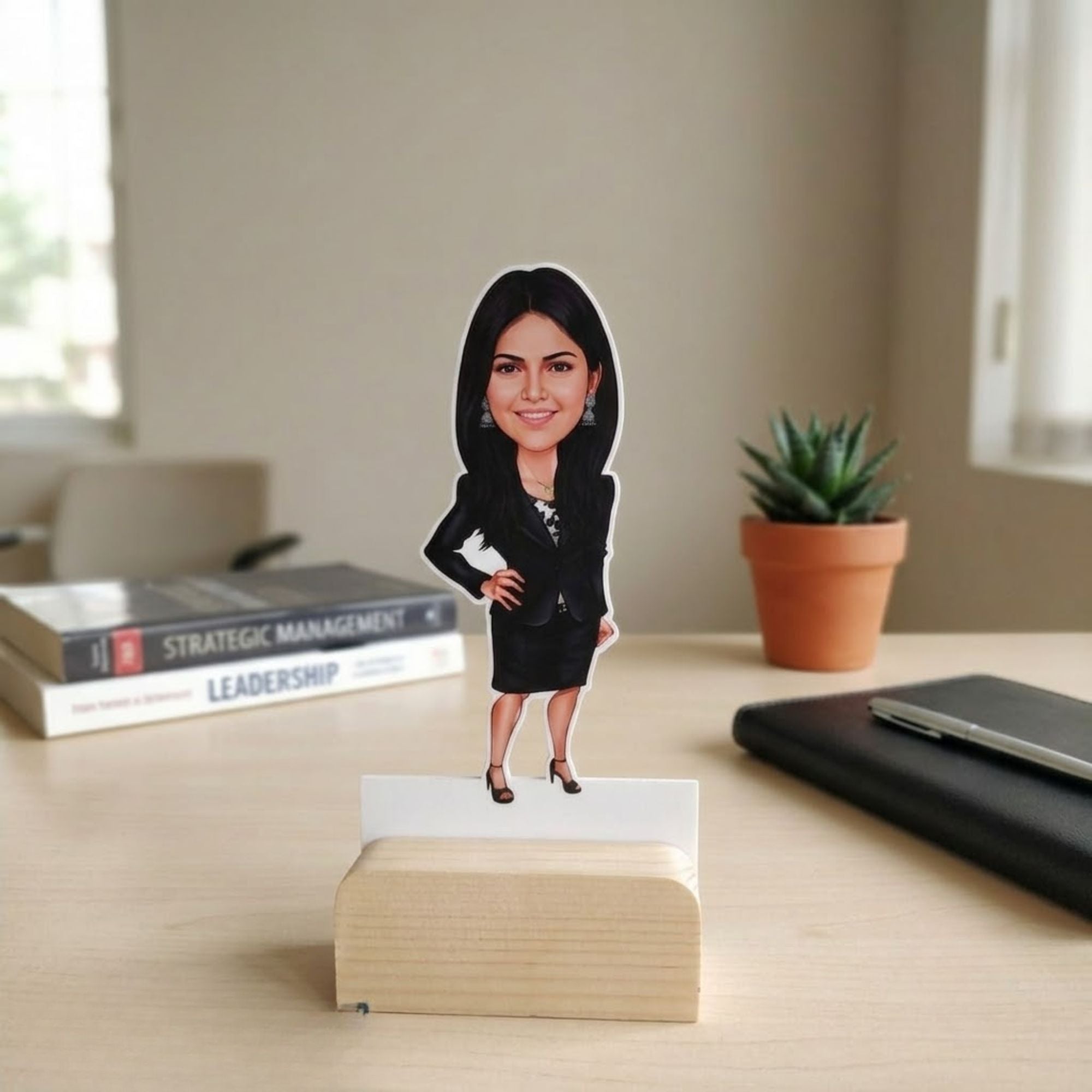 Shayona Gift Shop-Personalized Boss Caricature Photo Standee with Wooden Base | Custom Professional Woman Acrylic Desk Standee | Unique Gift for Sister, Wife, Female Boss, Lawyer & Corporate Women