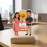 Shayona Gift Shop-Personalized Happy Raksha Bandhan Brother Sister Caricature Standee | Custom Photo Wooden Acrylic Gift Frame for Bhaiya