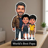 Shayona Gift Shop-Personalized Dad and Sons Caricature Stand | Custom Father’s Day Gift from Boys | 3D Custom Photo Acrylic Portrait Tabletop Decor for Office Desk