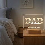 Shayona Gift Shop-Personalized Dad Name Acrylic LED Night Light with Wooden Base – Custom Kids Names Engraved DAD Plaque Light for Father's Day, Birthday & Desk Decor