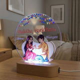 Shayona Gift Shop-Personalized Raksha Bandhan 3D Acrylic LED Night Light | Customized Brother & Sister Name Desk Lamp with Wooden Base | Special Rakhi Gift for Brother & Sister