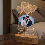 Shayona Gift Shop-Personalized Heart Balloons Oval Photo Acrylic LED Lamp | Custom Couple Infinity Name & Anniversary Date Desk Light with Wooden Base | Romantic Gift for Valentine's Day, Anniversary & Wedding