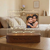 Shayona Gift Shop-Personalized Calendar Date Highlight Photo Acrylic LED Lamp | Custom Save the Date Photo Frame Night Light with Wooden Base | Romantic Gift for Anniversary, Birthday & Valentine's Day