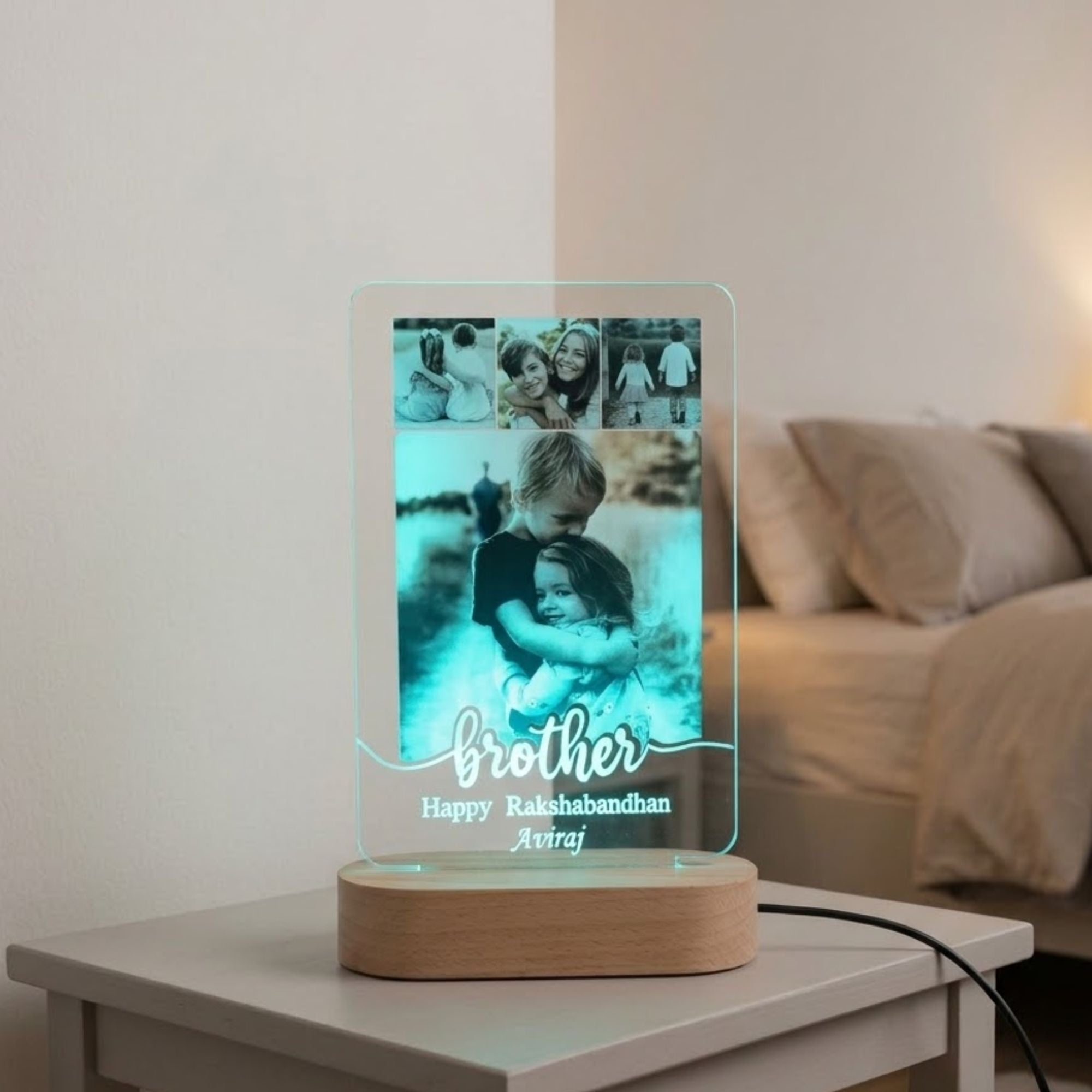 Shayona Gift Shop-Personalized Brother-Sister LED Photo Lamp | Rakshabandhan Gift | Custom Acrylic Frame with Light