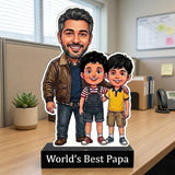 Shayona Gift Shop-Personalized Dad and Sons Caricature Stand | Custom Father’s Day Gift from Boys | 3D Custom Photo Acrylic Portrait Tabletop Decor for Office Desk