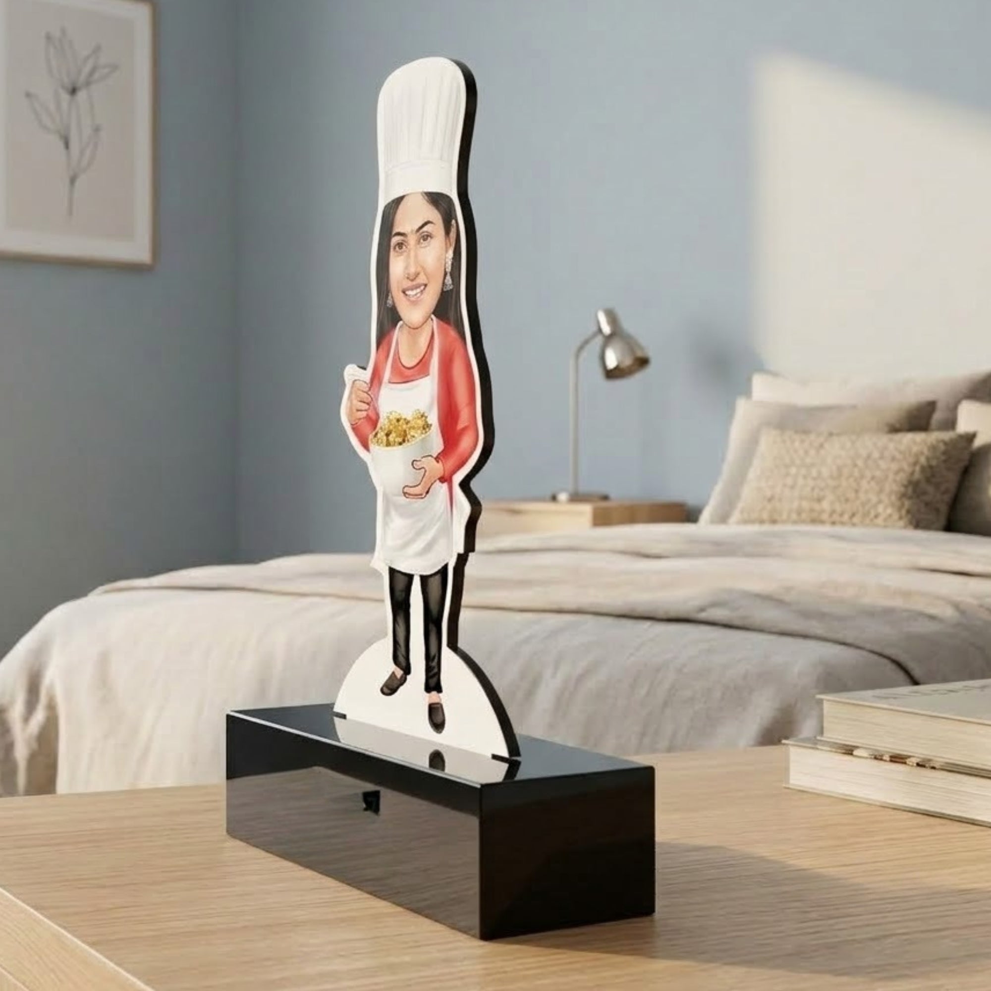 Shayona Gift Shop Personalized Female Chef Caricature Standee with Base | Custom Photo Gift for Lady Chef, Home Baker & Foodie