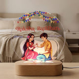 Shayona Gift Shop-Personalized Raksha Bandhan 3D Acrylic LED Night Light | Customized Brother & Sister Name Desk Lamp with Wooden Base | Special Rakhi Gift for Brother & Sister