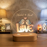 Shayona Gift Shop-Personalized Love Bird LED Lamp | Custom Couple Name Acrylic Light | Romantic Gift with Wooden Base