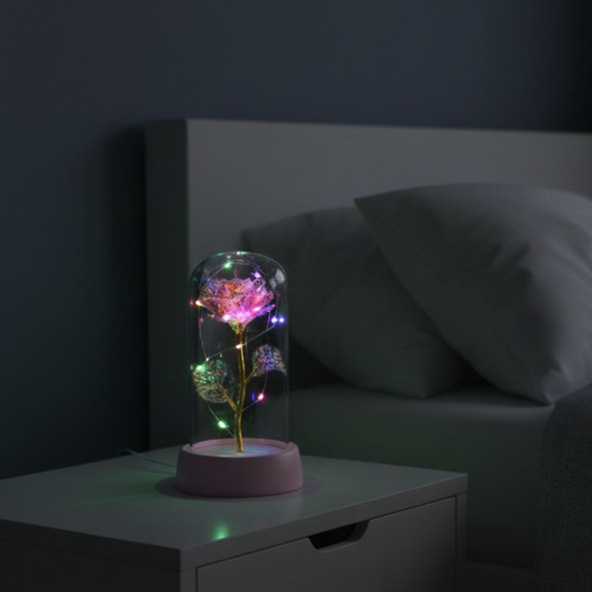 Shayona Gift Shop Artificial LED Rose Flower with Glass Dome | Decorative Night Lamp for Bedroom & Living Room | Ideal Gift for Anniversary, Birthday & Valentine’s Day