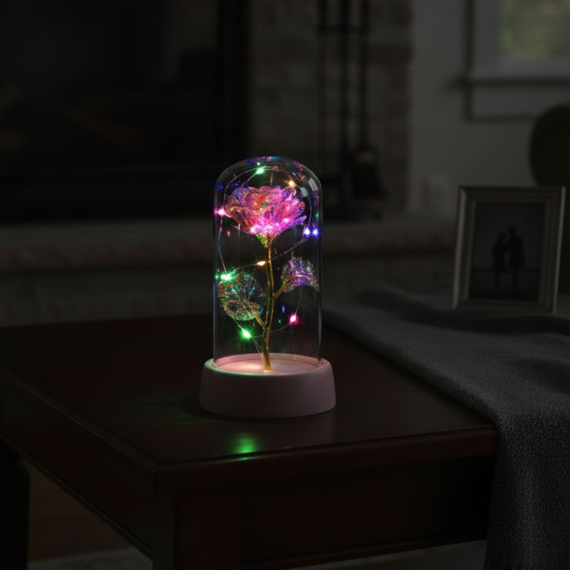 Shayona Gift Shop Artificial LED Rose Flower with Glass Dome | Decorative Night Lamp for Bedroom & Living Room | Ideal Gift for Anniversary, Birthday & Valentine’s Day