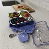 Shayona Customized Name Stainless Steel  3-Compartment Lunch Box for Adults & Kids | with Spoon | Insulated Tiffin Box for Office, School & Travel (Purple)