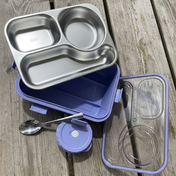 Shayona Customized Name Stainless Steel  3-Compartment Lunch Box for Adults & Kids | with Spoon | Insulated Tiffin Box for Office, School & Travel (Purple)