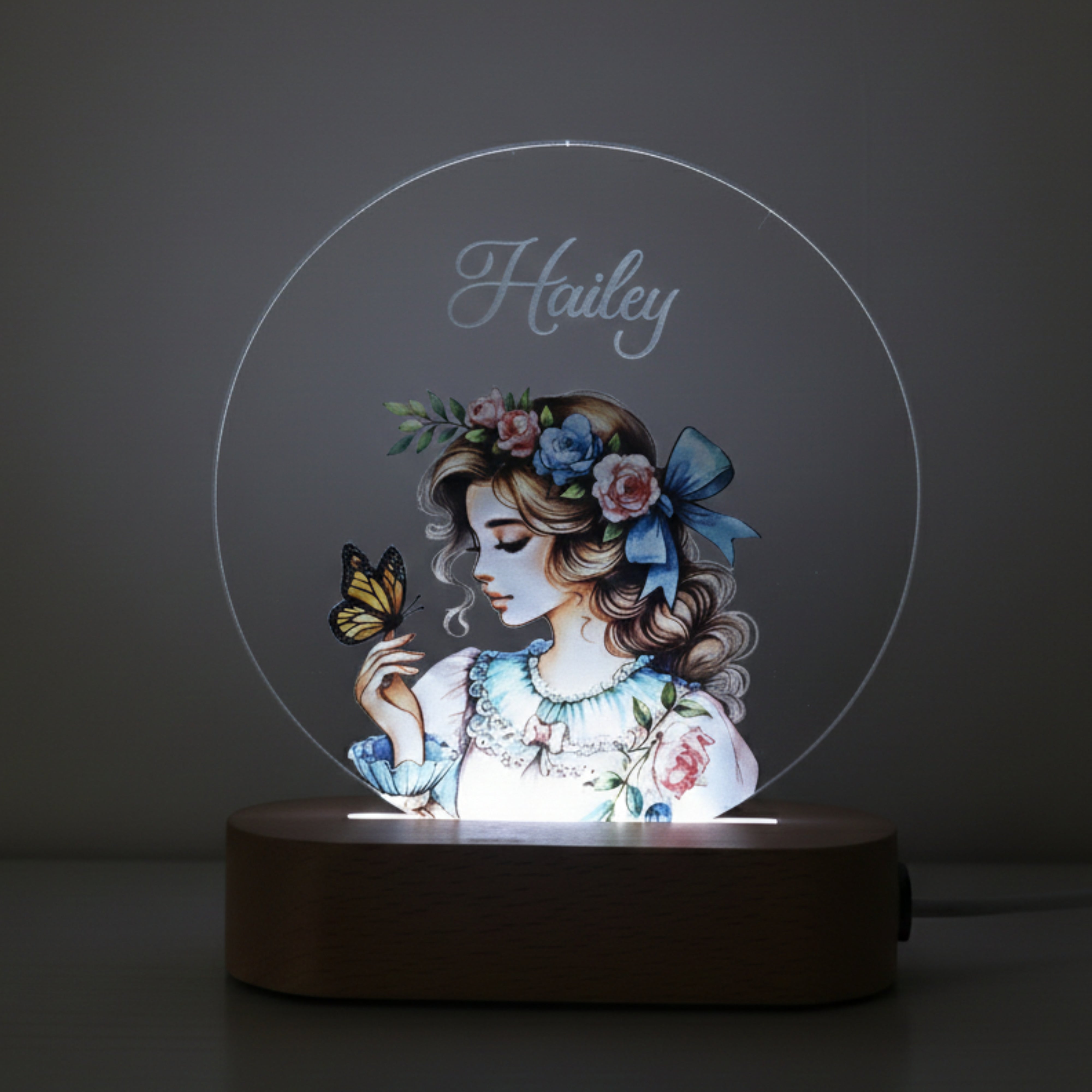 Shayona Gift Shop- Personalized LED Acrylic Night Lamp with Name | Customized 3D Illusion Light for Bedroom Décor | Gift for Girls, Birthday, Anniversary - Hailey Design