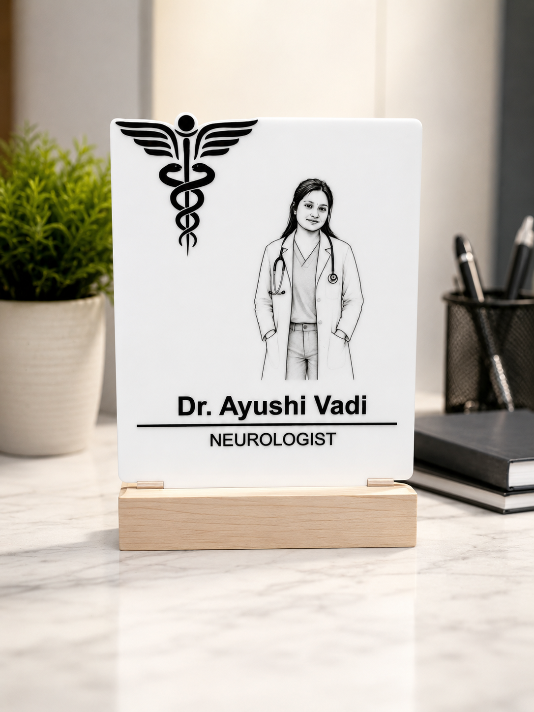 Shayona Gift Shop Personalized Doctor Acrylic Desk Lamp & Name Plaque - Custom Medical Gift with Wooden Base
