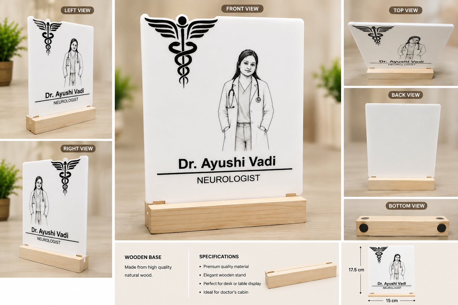 Shayona Gift Shop Personalized Doctor Acrylic Desk Lamp & Name Plaque - Custom Medical Gift with Wooden Base