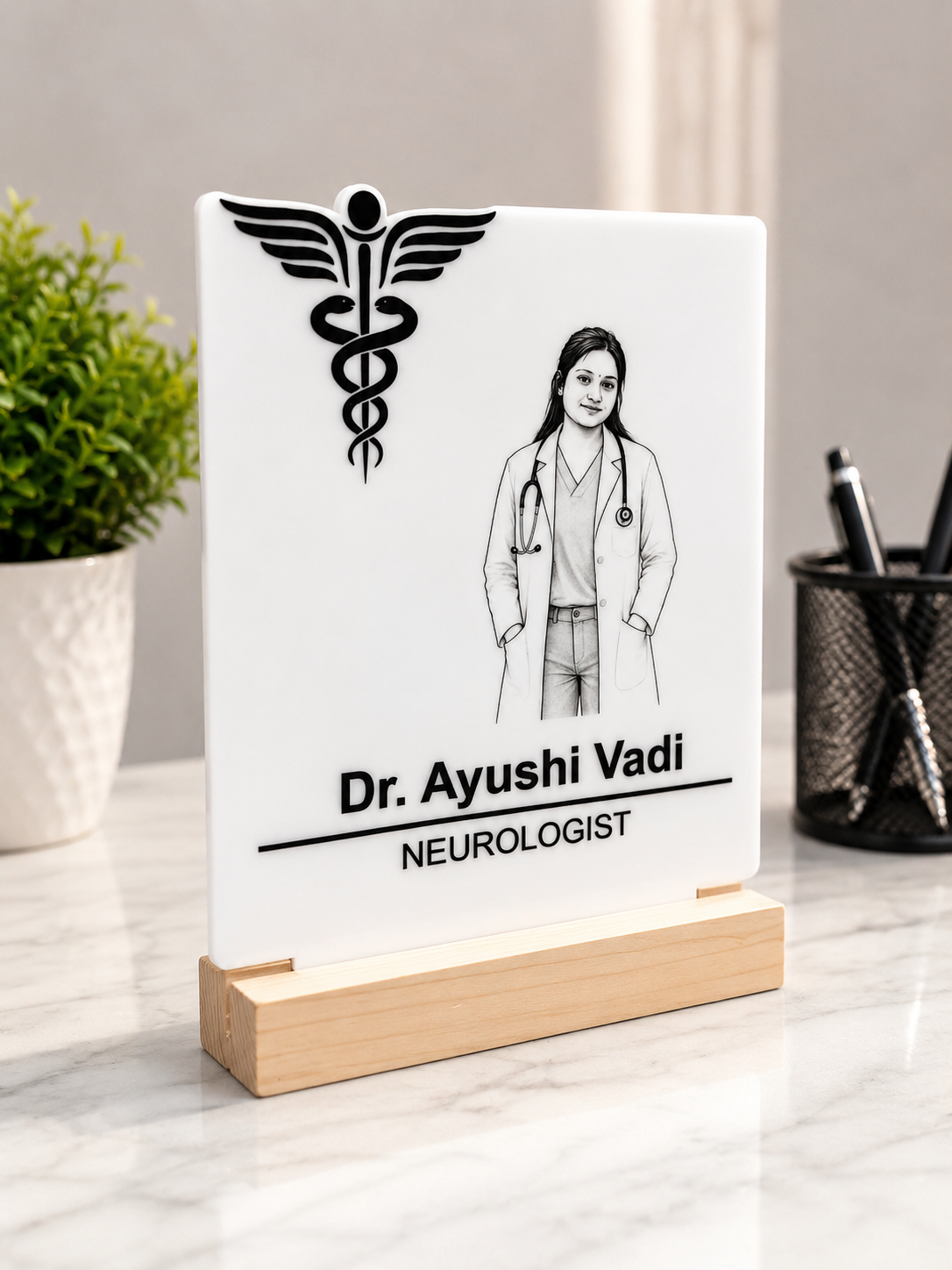 Shayona Gift Shop Personalized Doctor Acrylic Desk Lamp & Name Plaque - Custom Medical Gift with Wooden Base