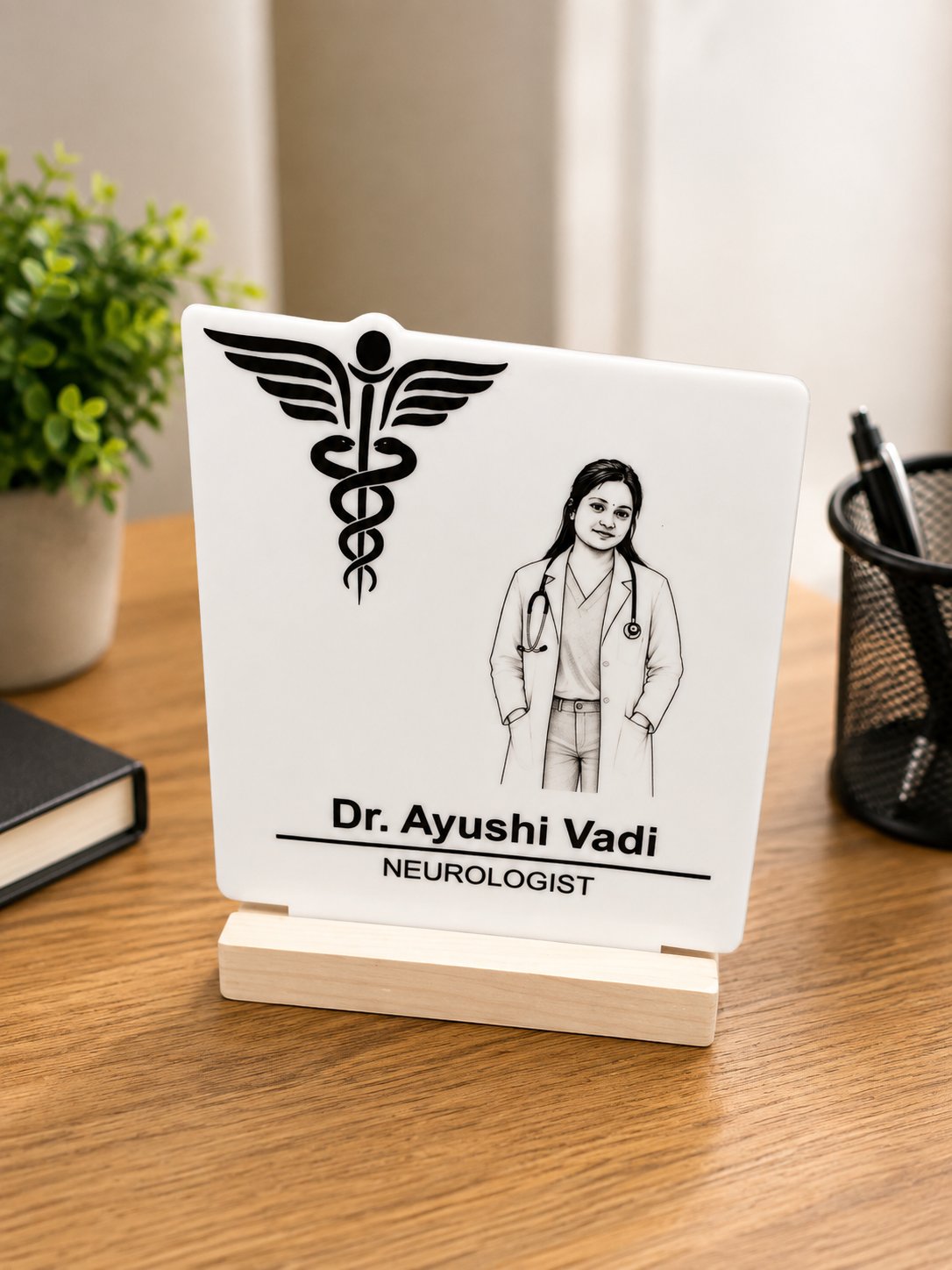 Shayona Gift Shop Personalized Doctor Acrylic Desk Lamp & Name Plaque - Custom Medical Gift with Wooden Base