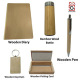 Shayona Wooden diary pen keychain visiting card holder and Bottle set.