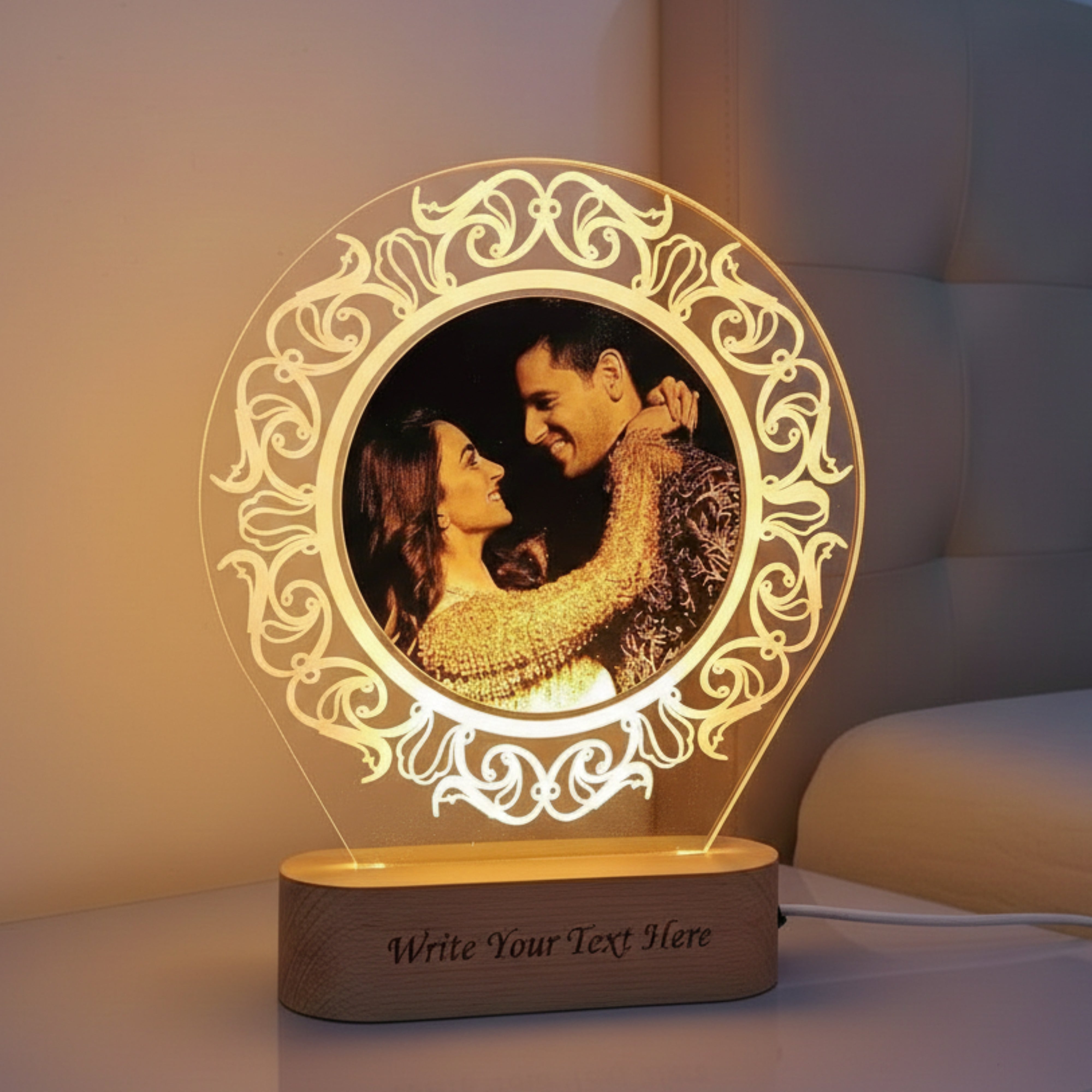 Shayona Gif Sop-Personalized Couple Photo Acrylic LED Lamp | Custom Engraved Photo Frame Night Light with Wooden Base | Romantic Gift for Valentine's Day, Anniversary & Birthday
