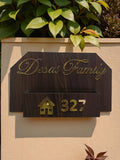 Shayona Customized Premium Dark Wood Family Name Plate with Gold 3D Acrylic Letters & Planter Box/Storage