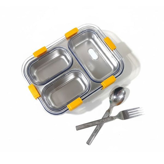 Shayona Customized Name Stainless Steel 3-Compartment Lunch Box | Leakproof Tiffin for Kids & Adults