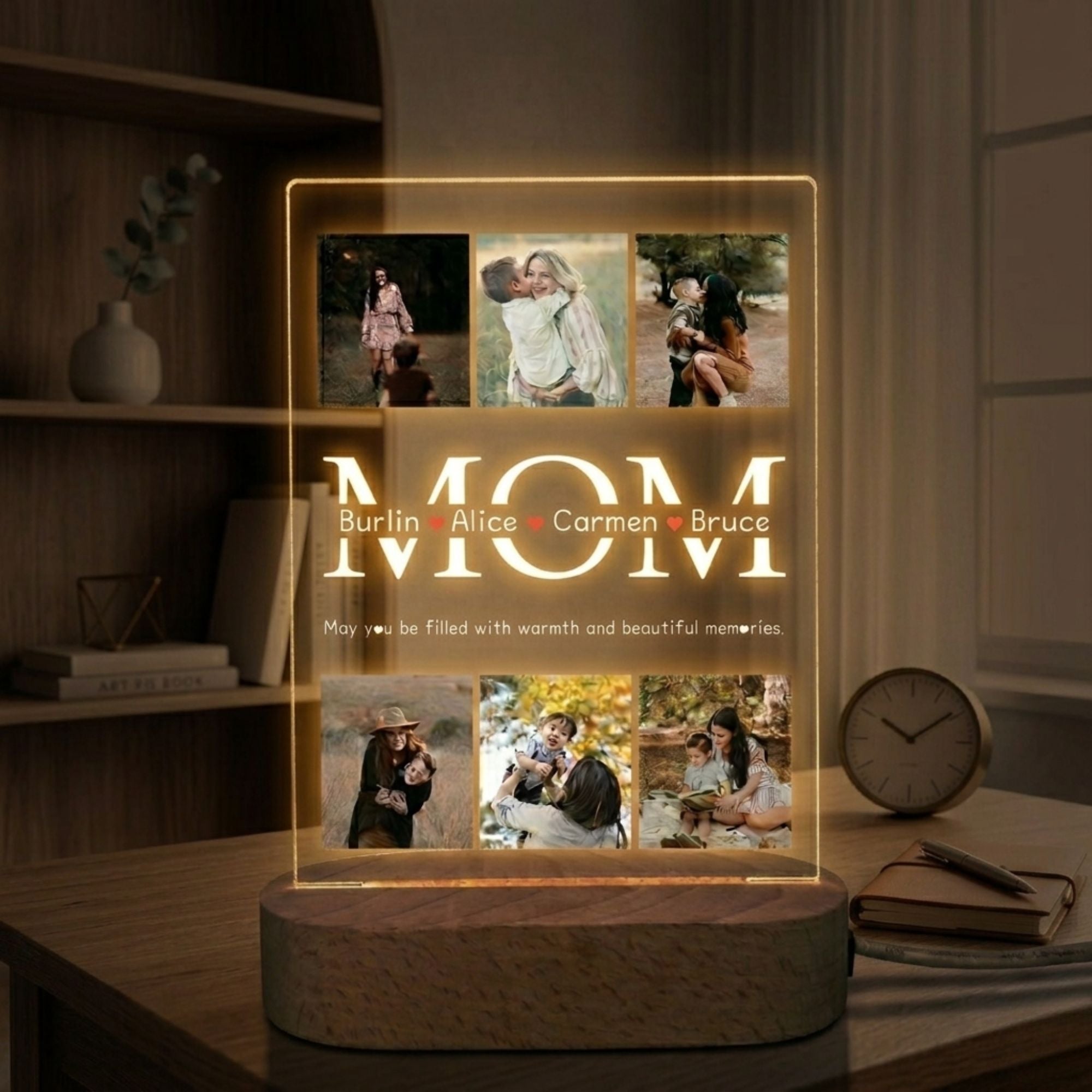 Shayona Gift Shop Custom Photo LED Night Light for Mom – Personalized Acrylic Lamp with Family Pictures & Names, Heartwarming Gift for Mother’s Day, Birthday or Home Decor