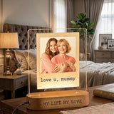 Shayona Gift Shop Personalized Photo LED Night Light for Mom – Custom Acrylic Lamp with Picture and Text, “Love You Mommy” Engraved Design, Wooden Base Bedside Lamp, Unique Mother’s Day Birthday Gift from Daughter or Son, Home Bedroom Decor
