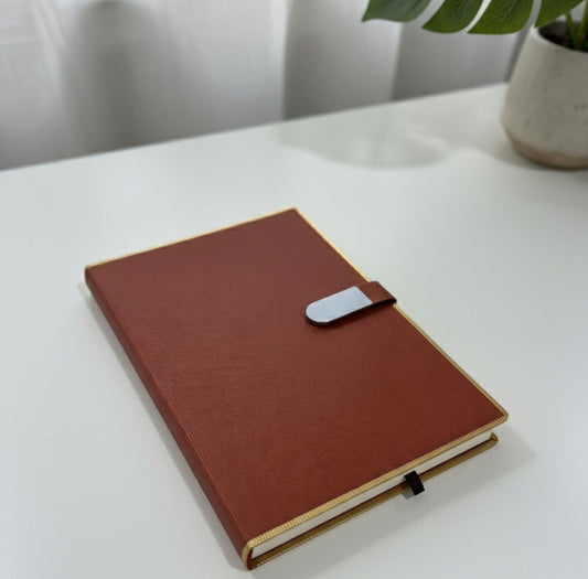 Shayona Luxury Red-Brown Journal with Gold Trim and Stylish Magnetic Closure ||Elegant Soft Cover Diary for Office, Journaling & Corporate Gifting