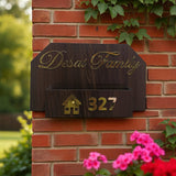 Shayona Customized Premium Dark Wood Family Name Plate with Gold 3D Acrylic Letters & Planter Box/Storage