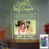 SHAYONA World Best Couple Personalized 3D Illusion LED Table Night Lamp Name Date and UV Print Photo Frame | Gift for Anniversary, Wedding, Marriage, Valentine Day- Multicolor with Remote
