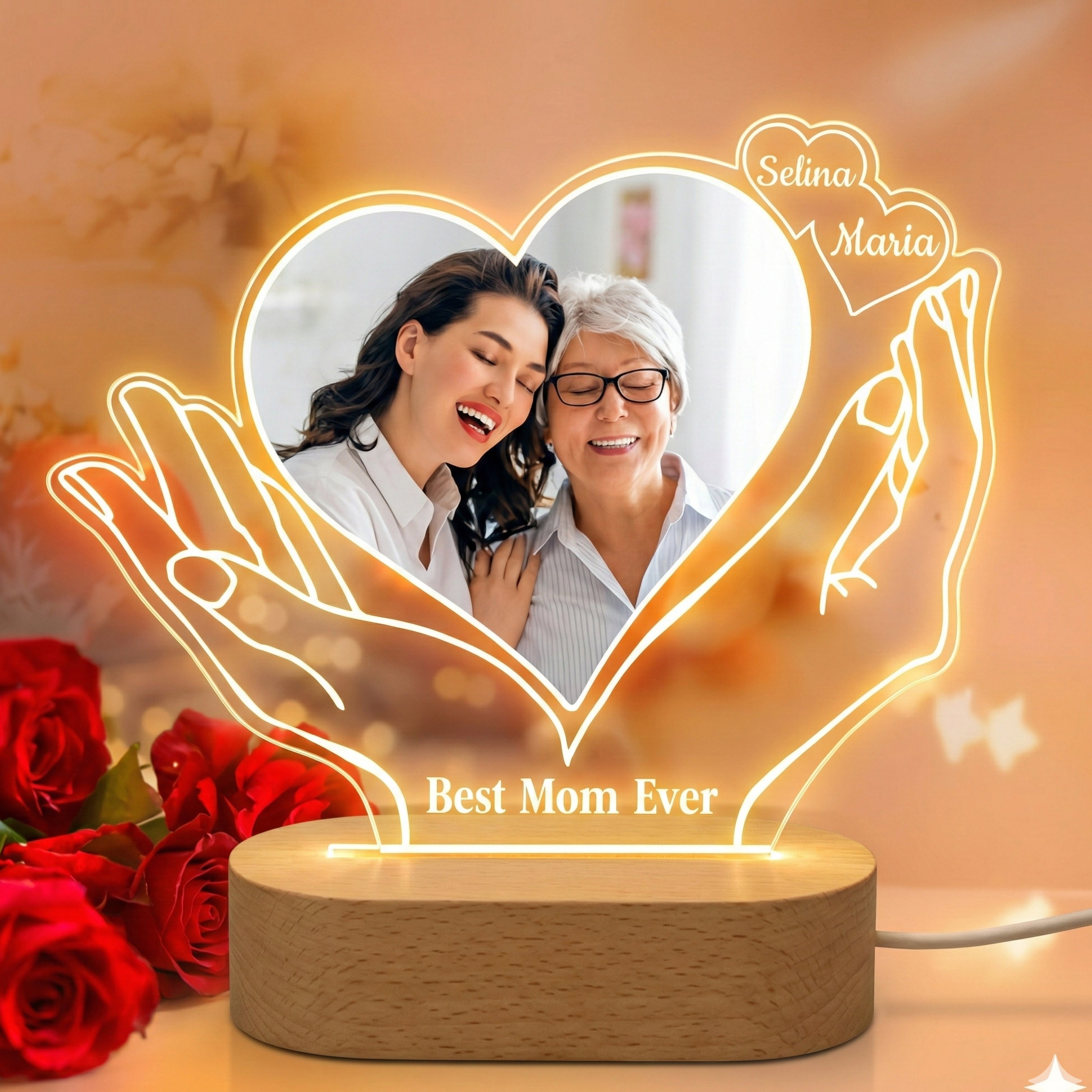 Personalized Infinity Heart LED Photo Lamp Custom Name “Best Mom Ever” Gift for Mother’s Day,Women Day , Birthday, or Anniversary