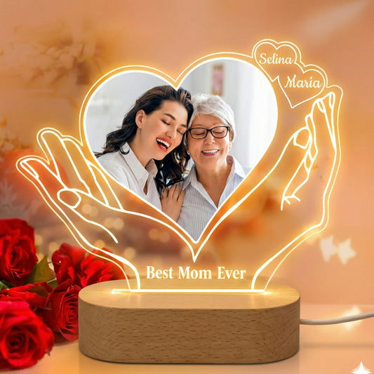 Personalized Infinity Heart LED Photo Lamp Custom Name “Best Mom Ever” Gift for Mother’s Day,Women Day , Birthday, or Anniversary