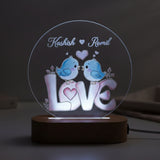 Shayona Gift Shop-Personalized Love Bird LED Lamp | Custom Couple Name Acrylic Light | Romantic Gift with Wooden Base