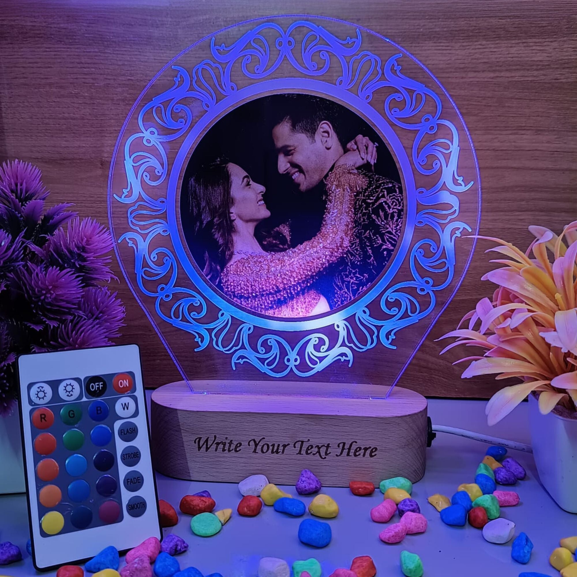 Shayona Gif Sop-Personalized Couple Photo Acrylic LED Lamp | Custom Engraved Photo Frame Night Light with Wooden Base | Romantic Gift for Valentine's Day, Anniversary & Birthday