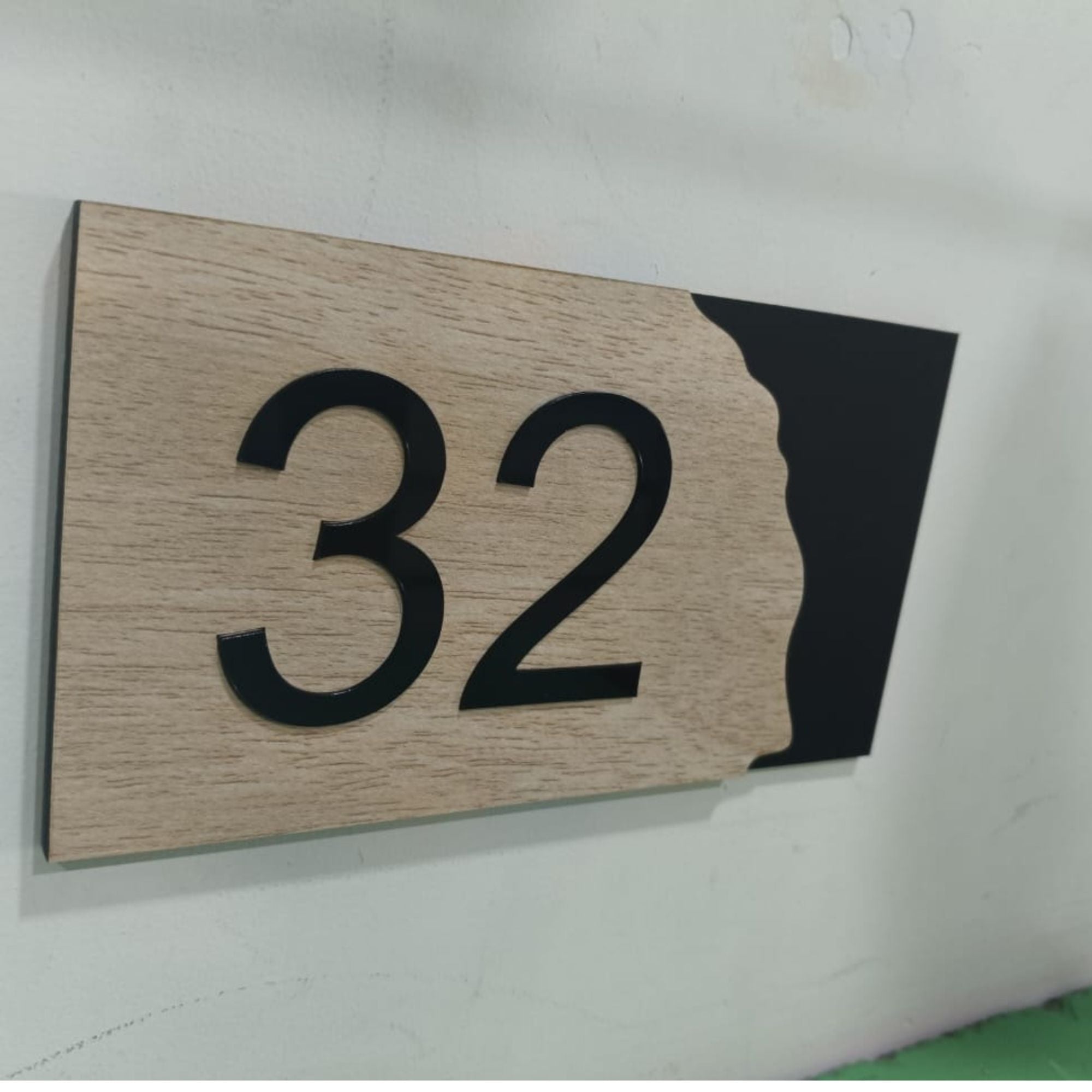 Shayona Personalized Modern House Number Sign  - Premium Wood & Black Layered Address Plate - Weather Resistant