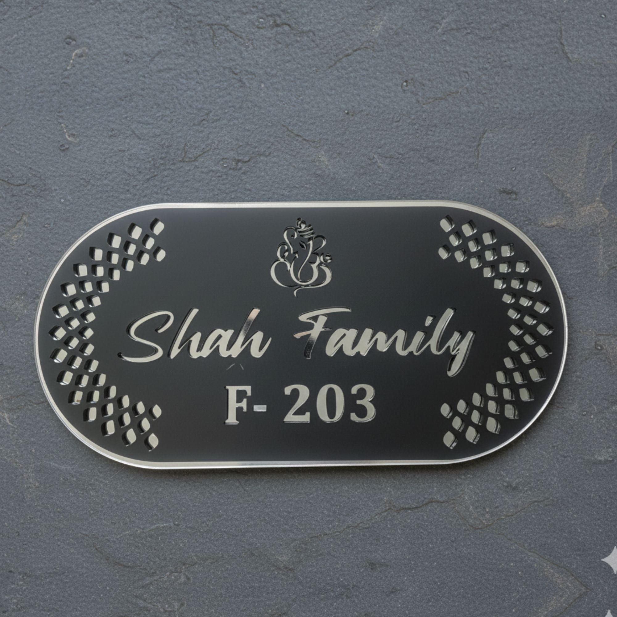 Shayona Personalized Acrylic Name Plate with Ganesh Design – Custom Family Name & House Number"