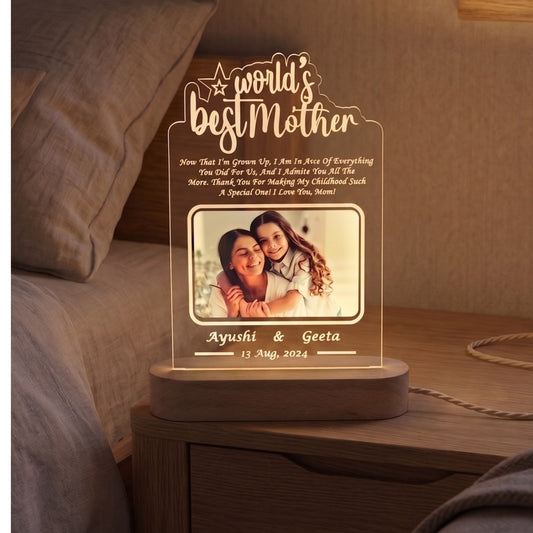 Shayona Gift Shop - World Best Mother Personalized 3D Illusion LED Table Night Lamp Name Date and UV Print Photo Frame | Gift for Anniversary,Mother Day, Birthday- Multicolor with Remote