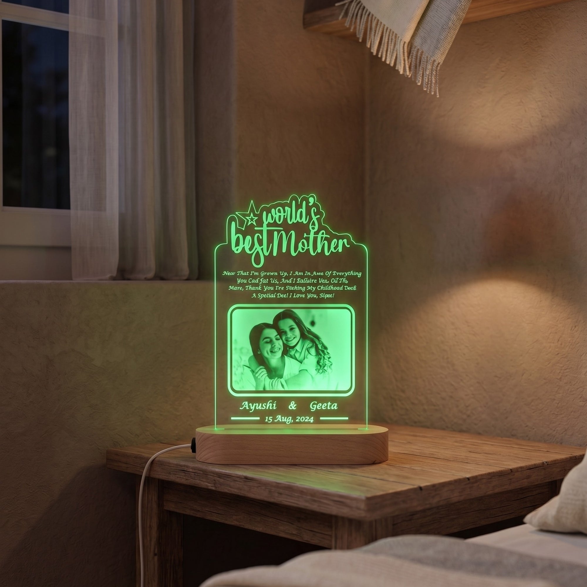 Shayona Gift Shop - World Best Mother Personalized 3D Illusion LED Table Night Lamp Name Date and UV Print Photo Frame | Gift for Anniversary,Mother Day, Birthday- Multicolor with Remote