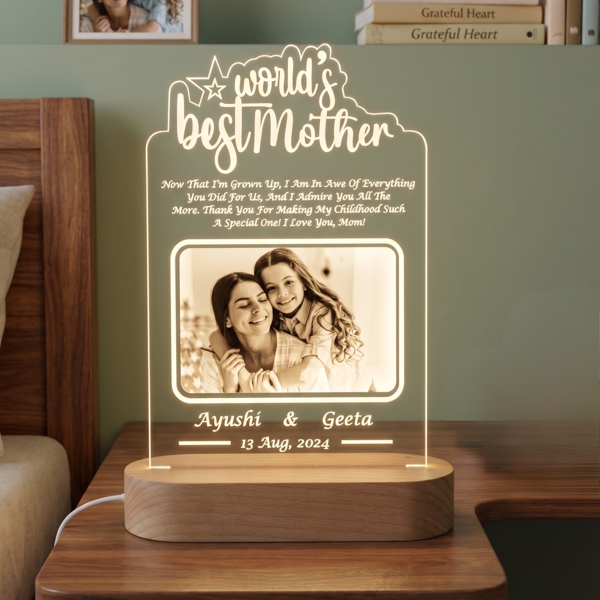 Shayona Gift Shop - World Best Mother Personalized 3D Illusion LED Table Night Lamp Name Date and UV Print Photo Frame | Gift for Anniversary,Mother Day, Birthday- Multicolor with Remote