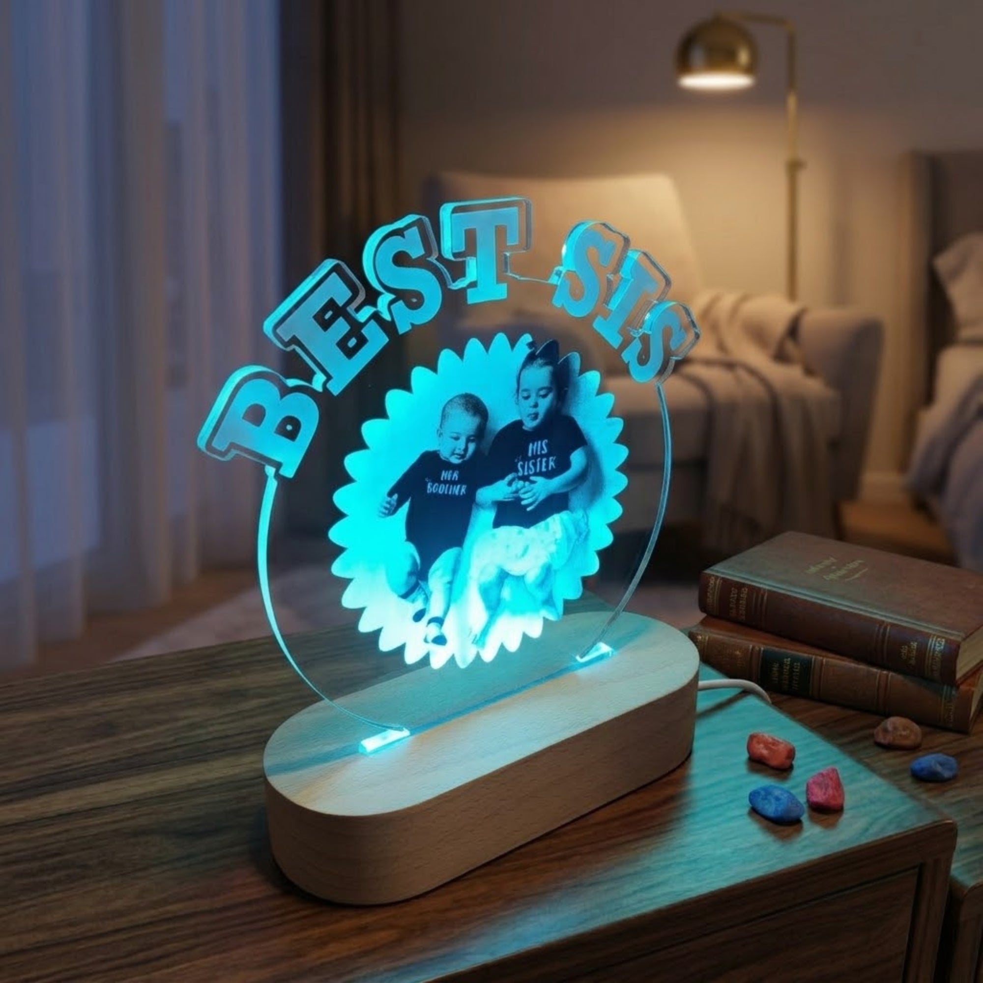 Shayona Gift Shop- Best Sis Custom LED Acrylic Lamp | Personalized Photo Frame Gift | Brother Sister Rakshabandhan Special